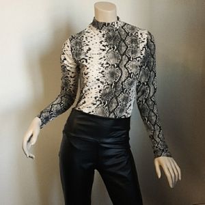 IVORY mock neck long sleeve snakeskin bodysuit